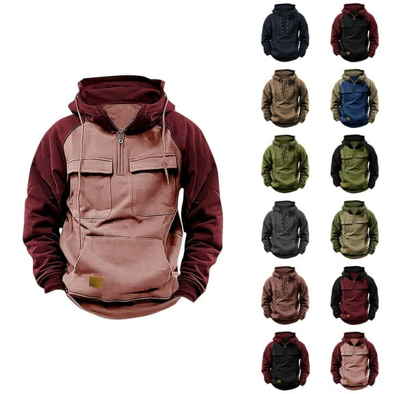 Mens Hoodies Pullover 2025 Fall Winter Long Sleeve Lace Up Plain Hoodie with Pockets Hooded Sweatshirt Tops