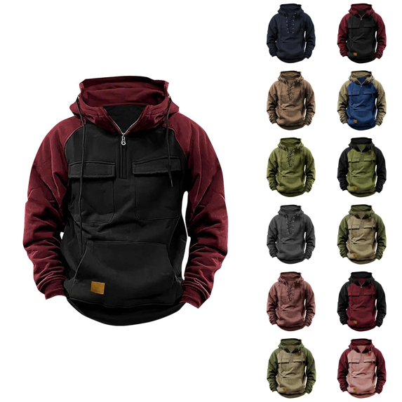 Mens Hoodies Pullover 2025 Fall Winter Long Sleeve Lace Up Plain Hoodie with Pockets Hooded Sweatshirt Tops