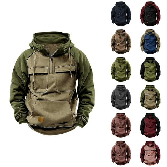 Mens Hoodies Pullover 2025 Fall Winter Long Sleeve Lace Up Plain Hoodie with Pockets Hooded Sweatshirt Tops