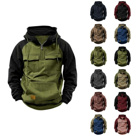 Mens Hoodies Pullover 2025 Fall Winter Long Sleeve Lace Up Plain Hoodie with Pockets Hooded Sweatshirt Tops