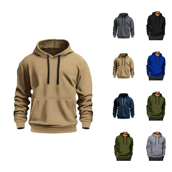 Mens Hoodies Pullover 2025 Fall Winter Long Sleeve Slim Fit Plain Hoodie with Pockets Hooded Sweatshirt