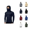 thumbnail image 1 of Mens Hoodies Pullover 2025 Fall Winter Long Sleeve Slim Fit Side Slit Plain Hoodie with Mask Hooded Sweatshirt, 1 of 5
