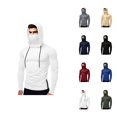 thumbnail image 1 of Mens Hoodies Pullover 2025 Fall Winter Long Sleeve Slim Fit Side Slit Plain Hoodie with Mask Hooded Sweatshirt, 1 of 5