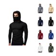 thumbnail image 1 of Mens Hoodies Pullover 2025 Fall Winter Long Sleeve Slim Fit Side Slit Plain Hoodie with Mask Hooded Sweatshirt, 1 of 6
