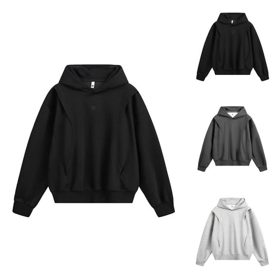 Mens Hoodies Pullover 2025 Long Sleeve Casual Oversized Cropped Plain Hoodie with Pockets Hooded Sweatshirt