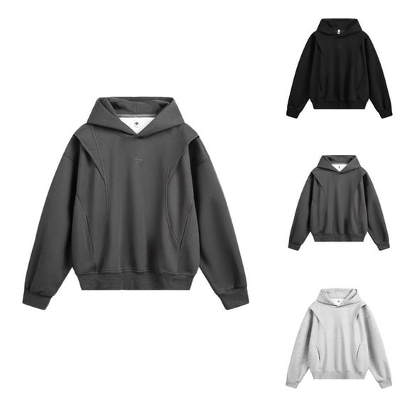 Mens Hoodies Pullover 2025 Long Sleeve Casual Oversized Cropped Plain Hoodie with Pockets Hooded Sweatshirt