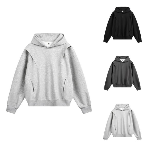 Mens Hoodies Pullover 2025 Long Sleeve Casual Oversized Cropped Plain Hoodie with Pockets Hooded Sweatshirt