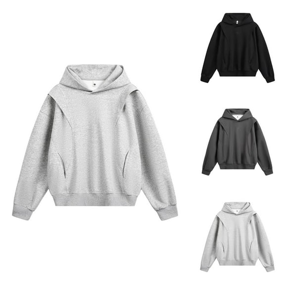 Mens Hoodies Pullover 2025 Long Sleeve Casual Oversized Cropped Plain Hoodie with Pockets Hooded Sweatshirt
