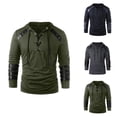 thumbnail image 1 of Mens Hoodies Pullover 2025 Long Sleeve Leather Patchwork Lace Up Drawstring Hoodie Hooded Sweatshirt, 1 of 7