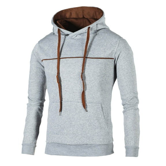 Mens Hoodies Pullover Autumn Winter Fashion Casual Lace Up Pocket Long Sleeve Sweater Fall Clothes Tops Hooded Sweatshirts Grey L