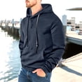 thumbnail image 1 of Mens Hoodies Pullover Casaul Long Sleeve Drawstring Waffle Knit Hooded Sweatshirt with Kanga Pocket Navy XXL, 1 of 4