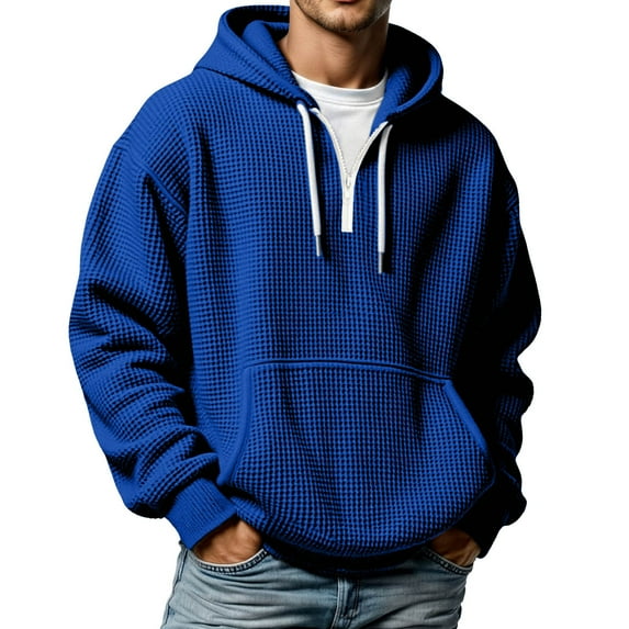 Mens Hoodies Pullover Casaul Long Sleeve Drawstring Waffle Knit Hooded Sweatshirt with Pocket For Everyday Wear And Outdoor Activities