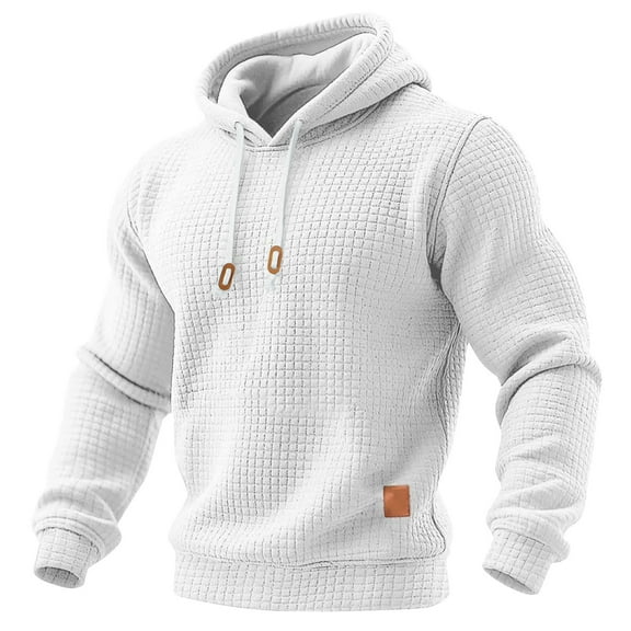 Mens Hoodies Pullover Casual Waffle Hoodie Cozy Comfy Waffle Knit Hooded Sweatshirt Loose Fit Y2k Cool Hoodies White M