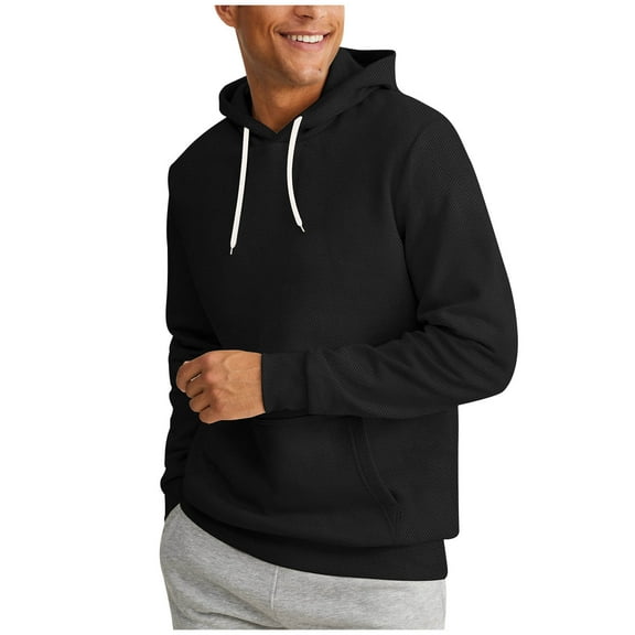 Mens Hoodies Pullover Cotton Long Sleeve Hooded Sweatshirt with Pockets for Men Oversized Solid Color Top Hood (Black S)