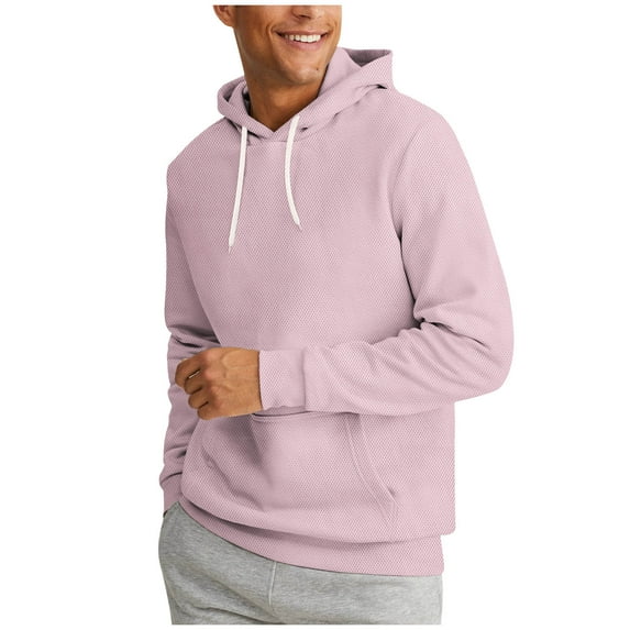 Mens Hoodies Pullover Cotton Long Sleeve Hooded Sweatshirt with Pockets for Men Oversized Solid Color Top Hood (Pink M)