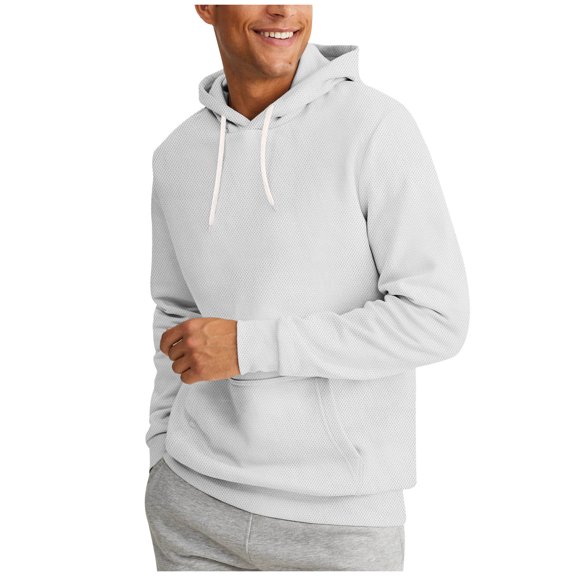Mens Hoodies Pullover Cotton Long Sleeve Hooded Sweatshirt with Pockets for Men Oversized Solid Color Top Hood (White S)