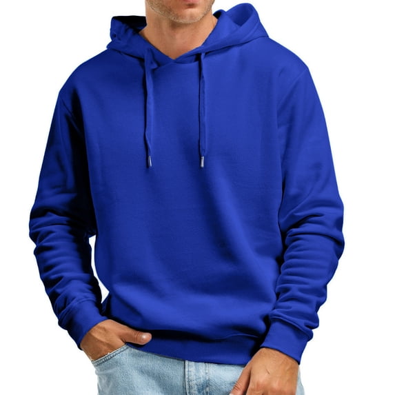 Mens Hoodies Pullover Fall Winter Casual Solid Color Sweater No Pockets Fall Clothes Tops Hooded Sweatshirts Blue S