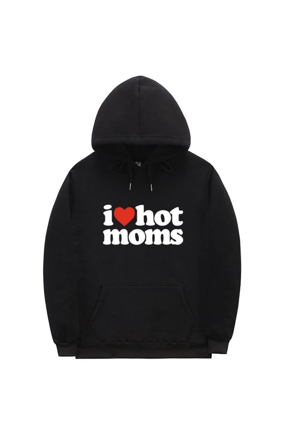 Mens Hoodies Pullover I LOVE HOT MOMS Print Women Casual Sports For Autumn Winter Threaded Bottom Sweatshirts Jackets Graphic Sweatshirts Fall Clothes, S-3XL