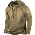 thumbnail image 1 of Mens Hoodies Pullover Long Sleeve Lace Up Lightweight Casual Sports Gym Fall Clothes Tops Hooded Sweatshirts Khaki L, 1 of 2