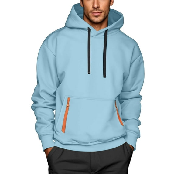 Mens Hoodies Pullover Mens Big And Tall Hoodies Pullover Drawstring Fall Sweatshirts Plain Men's Sweatshirts Light Blue XXL