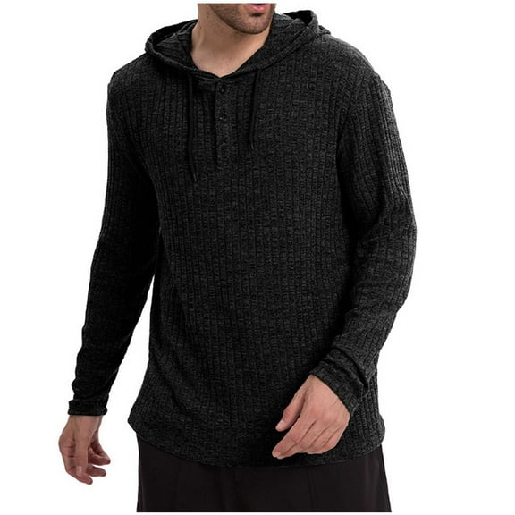 Mens Hoodies Pullover Oversized Cotton Fashion Waffle Knit Long Sleeve Lightweight Hooded Sweatshirt for Men (Black M)
