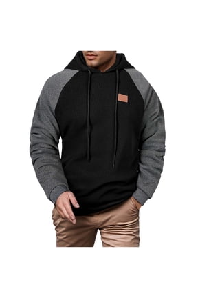 Mens Hoodies Pullover Patchwork Stretch Casual Hooded Sweatshirt Fall Winter Outdoor Workout Sportswear