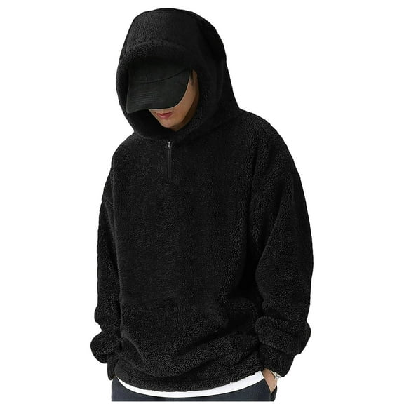 Mens Hoodies Pullover Sevevn Men's Hoodies Drawstring Long Sleeve Fleece Sweatshirt Fuzzy Pullover Tops