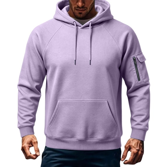 Mens Hoodies Pullover Solid Color Long Sleeves Loose Drawstring Hooded Sweatshirt With Side Pockets Outdoor Casual Athletic Fitness Sweatshirts
