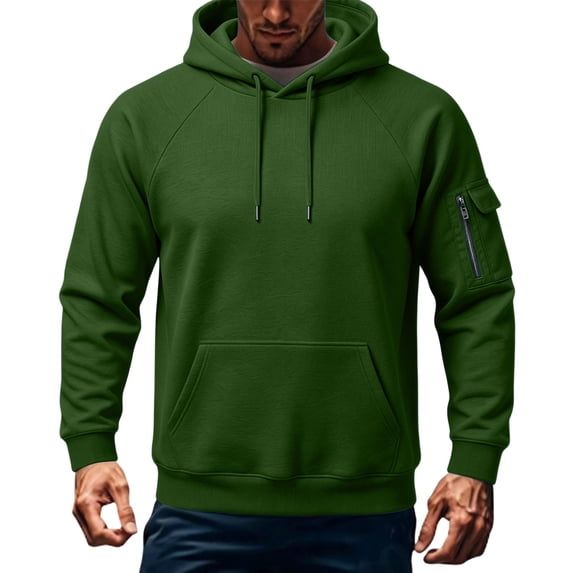 Mens Hoodies Pullover Solid Color Long Sleeves Loose Drawstring Hooded Sweatshirt With Side Pockets Outdoor Casual Athletic Fitness Sweatshirts