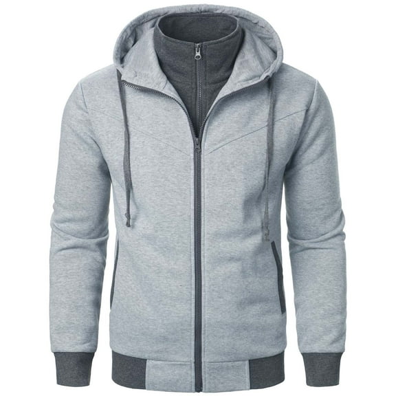 Mens Hoodies Pullover Zipper Pocket Long Sleeve Sweater Coat Fall Clothes Tops Hooded Sweatshirts Light Gray XL