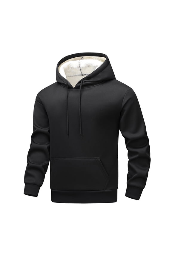 Mens Hoodies Pullover with Front Pocket Fleece Lined Sweatshirts Casual Solid Color Long Sleeve Thicken-Plush Thermal Warm Going-Out Work Hoodie Tops