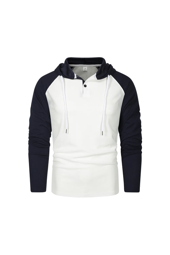 Mens Hoodies Raglan Sleeve Colorblock Button Collar Hooded Sweatshirt Men's Sports Large,Size Casual Pullover Sweatshirt,Size M-3XL