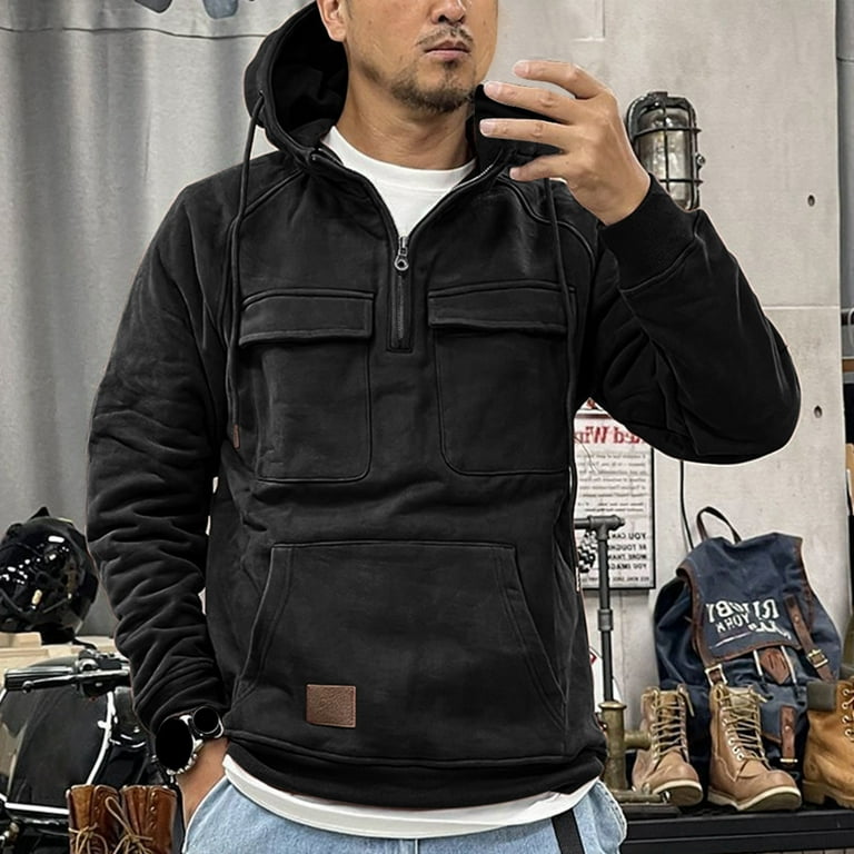 Mens Hoodies Sale Items Clearance Today Lightweight Fleece Black Hoodies Autumn And Winter Solid Color Casual Fashion Hoodie Sweatshirts for Men Black