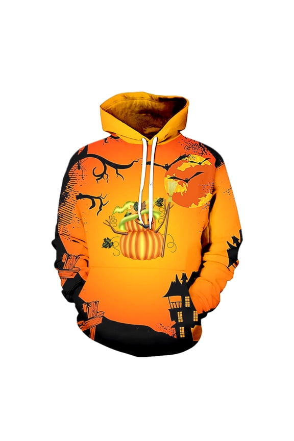 Mens Hoodies Sweatshirt Pullover Color Blocked Long Sleeve Cute Pumpkin Head Mens Warm Clothing,Orange,2XL