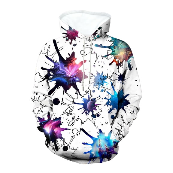 Mens Hoodies Sweatshirt Pullover Graphic Print Front Pocket Streetwear Comfort Mens Workout Clothing,White,2XL