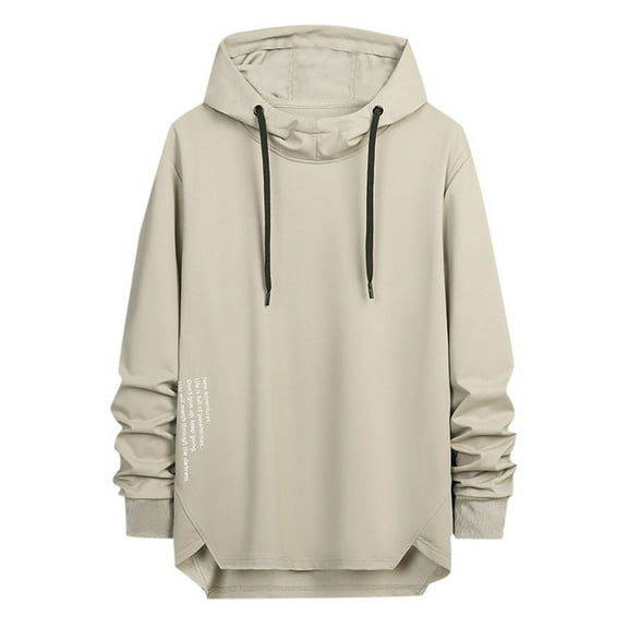 Mens Hoodies Sweatshirt Pullover Hooded Long Sleeve Drawstring Knit Mens Autumn And Winter Clothes,Beige,2XL