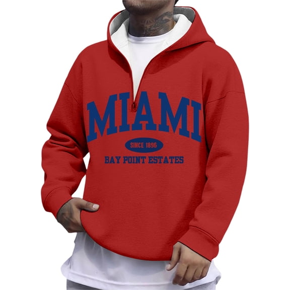 Mens Hoodies Sweatshirt Pullover Quarter Zip Letter Print Comfort Lightweight Wear Oversized Sweatshirt for Men,Red,S