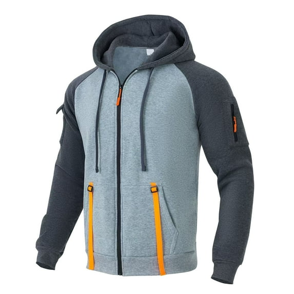 Mens Hoodies Sweatshirt Pullover Slim Fit Color Bloccked Pockets Drawstring Full Zip Mens Zip Up Hoodie,Light Blue,XL