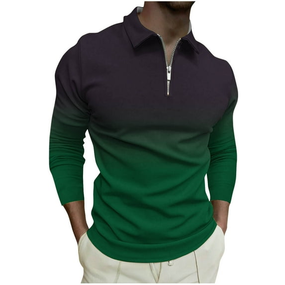 Mens Hoodies Sweatshirt with Pocket Plus Size Gradient Color Long SLeeve Sports Top Pullover Lapel Sweatshirt