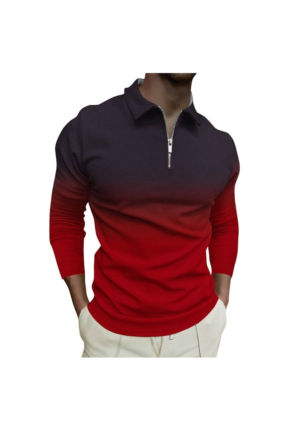 Mens Hoodies Sweatshirt with Pocket Plus Size Gradient Color Long SLeeve Sports Top Pullover Lapel Sweatshirt