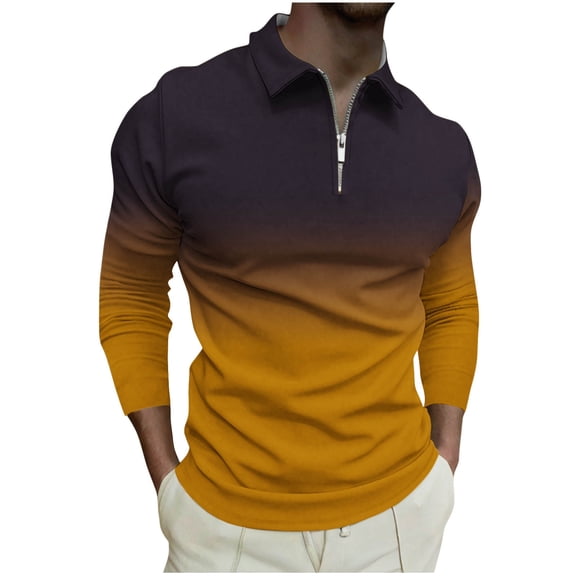 Mens Hoodies Sweatshirt with Pocket Plus Size Gradient Color Long SLeeve Sports Top Pullover Lapel Sweatshirt