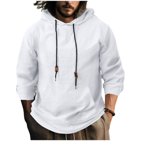 Mens Hoodies Sweatshirts Pullover Lightweight Long Sleeve Pullover Shirt for Athletic Workout with Pocket (XL, White)
