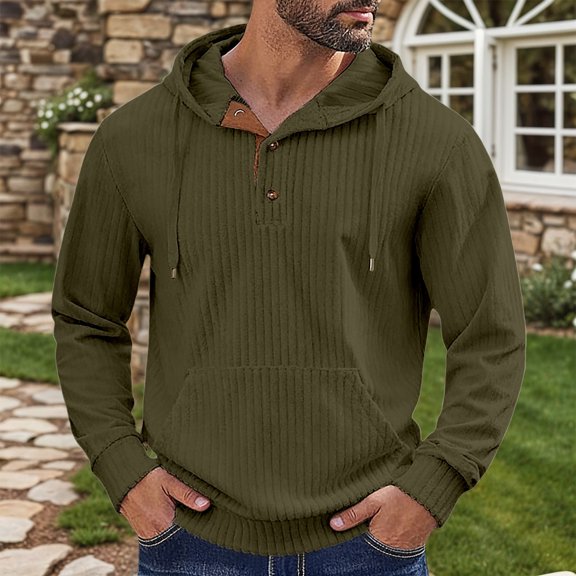 Mens Hoodies Sweatshirts Ribbed Knit Pullover Hoodie (Army Green S)