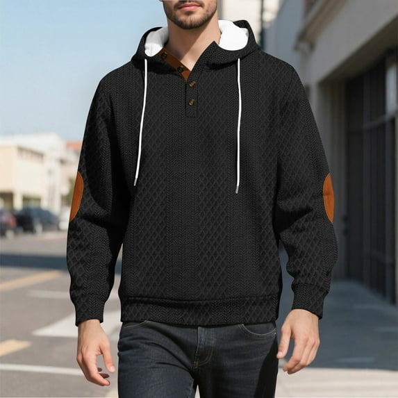 Mens Hoodies & Sweatshirts with Button Pullover Long Sleeve Hoodie Casual Color Block Textured Breathable Athletic Workout Sweatshirt Shirts