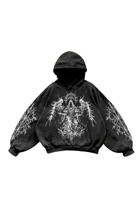 Mens Hoodies Vintage Inspired Print Baggy Y2K Hooded Sweatshirt Comfy Long Sleeve Casual Streetwear Hoodies for Men