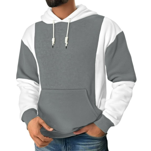 Mens Hoodies Vintage Patchwork Color Block Long Sleeved Casual Hooded Sweatshirt Pullovers Fall Winter,Size M-3XL