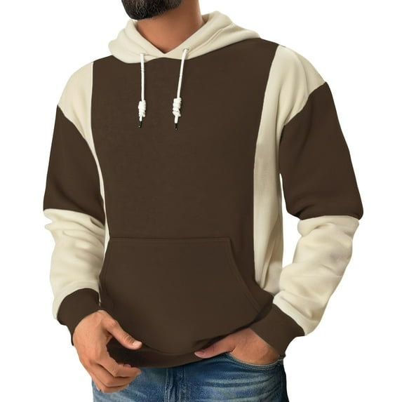 Mens Hoodies Vintage Patchwork Color Block Long Sleeved Casual Hooded Sweatshirt Pullovers Fall Winter,Size M-3XL