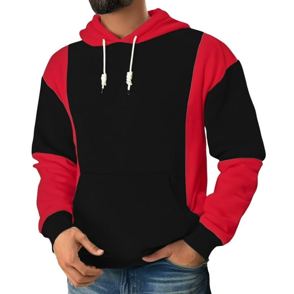 Mens Hoodies Vintage Patchwork Color Block Long Sleeved Casual Hooded Sweatshirt Pullovers Fall Winter,Size M-3XL