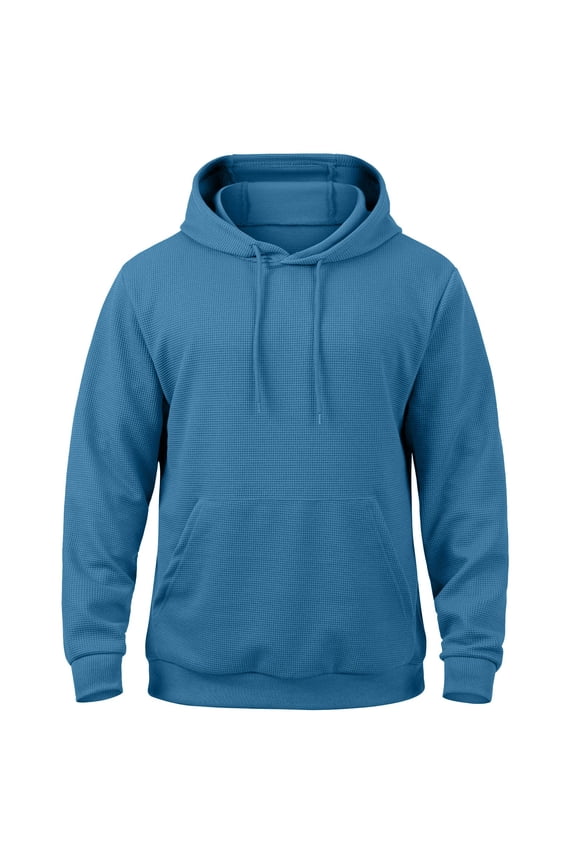 Mens Hoodies Waffle Knit Hoodie Pullover Cotton Oversized Vintage Hoodie Streetwear Sweatshirt Solid Color Hoody Drawstring Outwears Workout Sports Outdoor Sportwear with Pockets