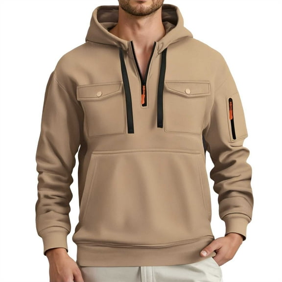 Mens Hoodies Warm Hoodies for Men Men's Casual Hooded Sweatshirt Winter Loose Fit Pullover With Multiple Pockets for Outdoor Daily Wear Comfortable Hoodie